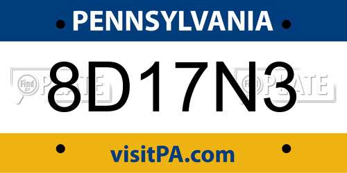 8D17N3 Pennsylvania License Plate