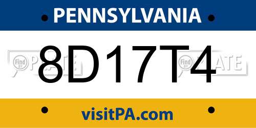8D17T4 Pennsylvania License Plate