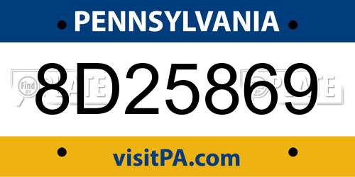 8D25869 Pennsylvania License Plate