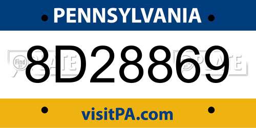 8D28869 Pennsylvania License Plate