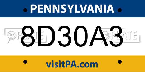 8D30A3 Pennsylvania License Plate