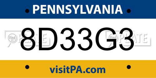 8D33G3 Pennsylvania License Plate