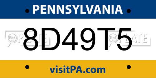 8D49T5 Pennsylvania License Plate