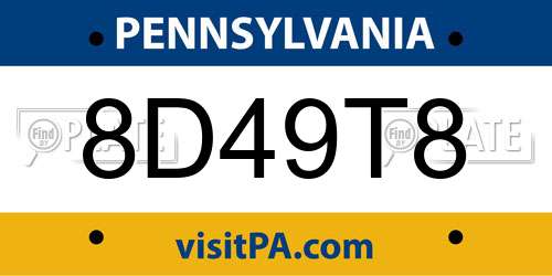 8D49T8 Pennsylvania License Plate