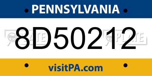 8D50212 Pennsylvania License Plate