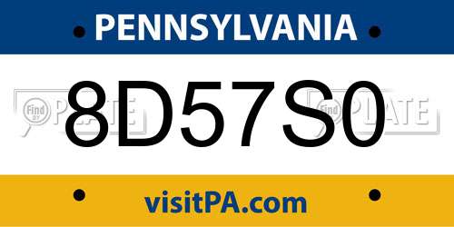 8D57S0 Pennsylvania License Plate