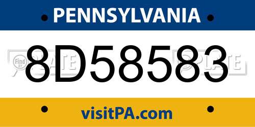 8D58583 Pennsylvania License Plate