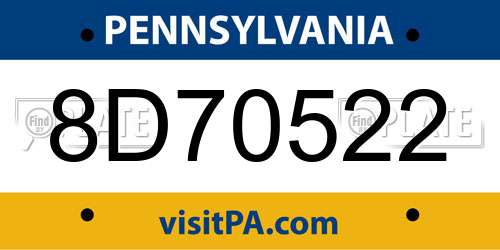 8D70522 Pennsylvania License Plate