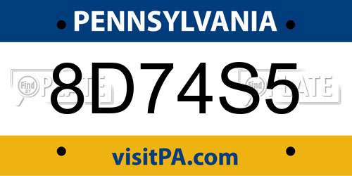 8D74S5 Pennsylvania License Plate