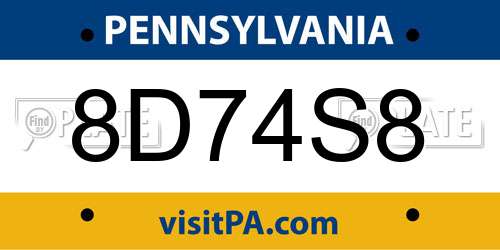 8D74S8 Pennsylvania License Plate