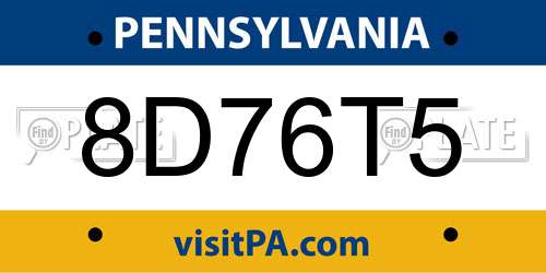 8D76T5 Pennsylvania License Plate