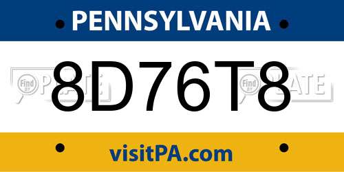 8D76T8 Pennsylvania License Plate