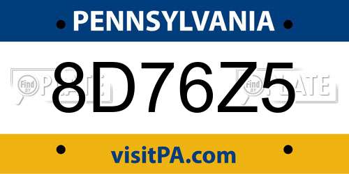 8D76Z5 Pennsylvania License Plate