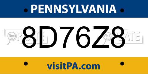 8D76Z8 Pennsylvania License Plate