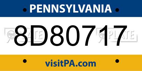 8D80717 Pennsylvania License Plate