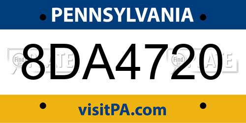 8DA4720 Pennsylvania License Plate