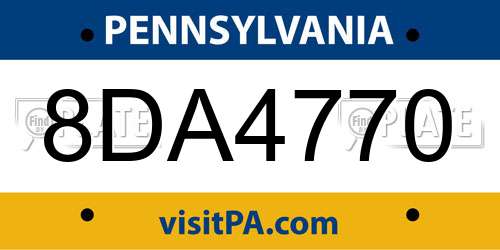 8DA4770 Pennsylvania License Plate