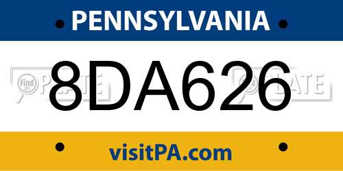 8DA626 Pennsylvania License Plate