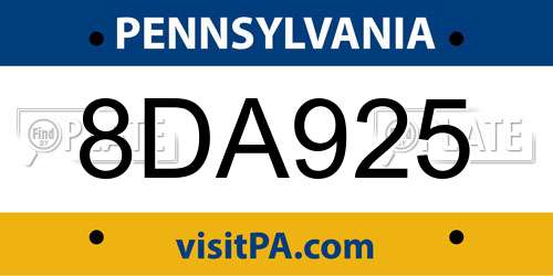 8DA925 Pennsylvania License Plate