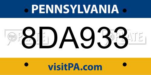 8DA933 Pennsylvania License Plate