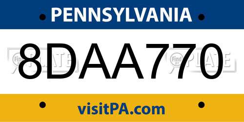 8DAA770 Pennsylvania License Plate