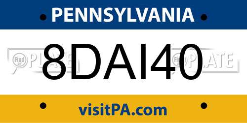 8DAI40 Pennsylvania License Plate