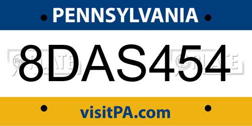 8DAS454 Pennsylvania License Plate