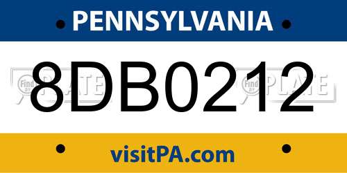 8DB0212 Pennsylvania License Plate