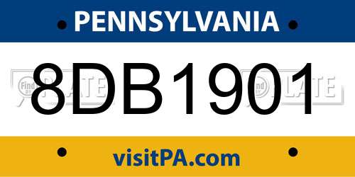 8DB1901 Pennsylvania License Plate