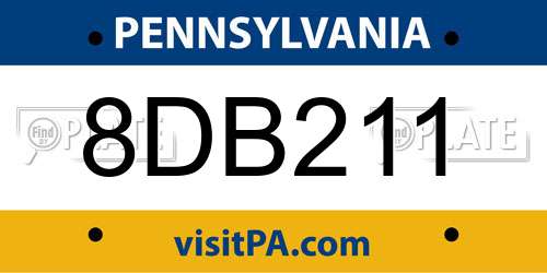 8DB211 Pennsylvania License Plate