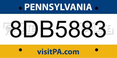8DB5883 Pennsylvania License Plate