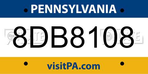 8DB8108 Pennsylvania License Plate