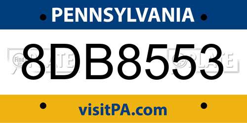 8DB8553 Pennsylvania License Plate