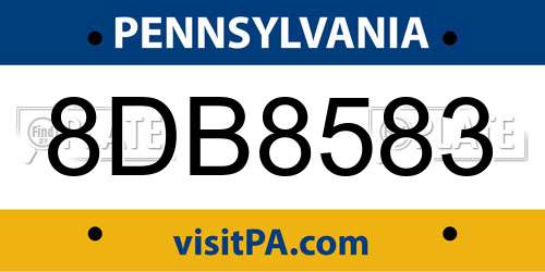 8DB8583 Pennsylvania License Plate