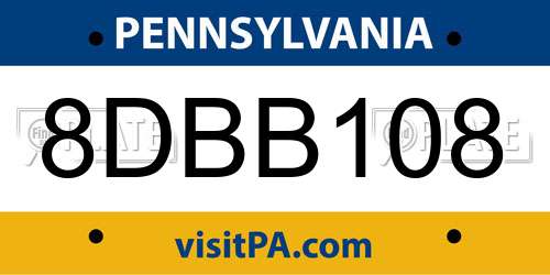 8DBB108 Pennsylvania License Plate