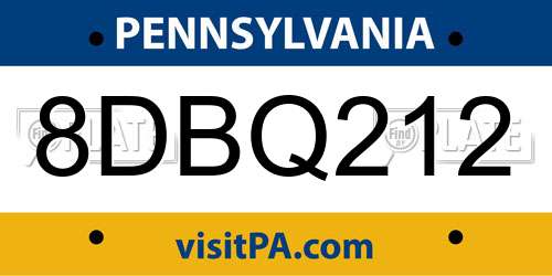 8DBQ212 Pennsylvania License Plate