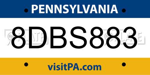 8DBS883 Pennsylvania License Plate