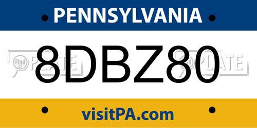 8DBZ80 Pennsylvania License Plate