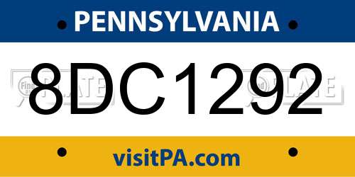 8DC1292 Pennsylvania License Plate