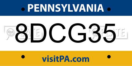 8DCG35 Pennsylvania License Plate