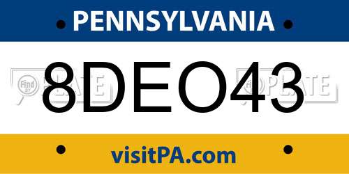 8DEO43 Pennsylvania License Plate