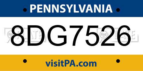 8DG7526 Pennsylvania License Plate