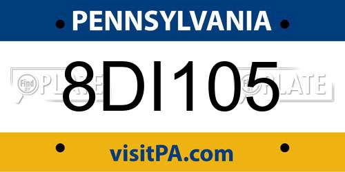 8DI105 Pennsylvania License Plate