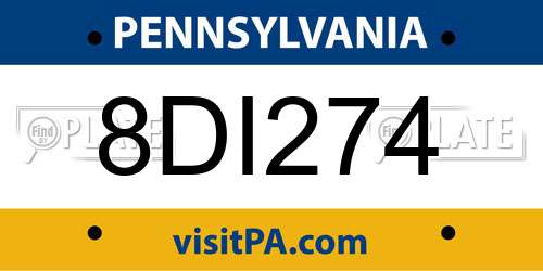 8DI274 Pennsylvania License Plate