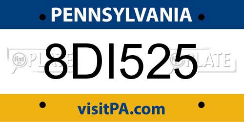 8DI525 Pennsylvania License Plate