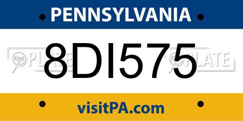 8DI575 Pennsylvania License Plate