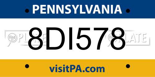 8DI578 Pennsylvania License Plate
