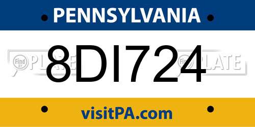8DI724 Pennsylvania License Plate