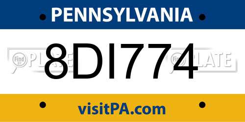 8DI774 Pennsylvania License Plate