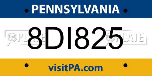 8DI825 Pennsylvania License Plate